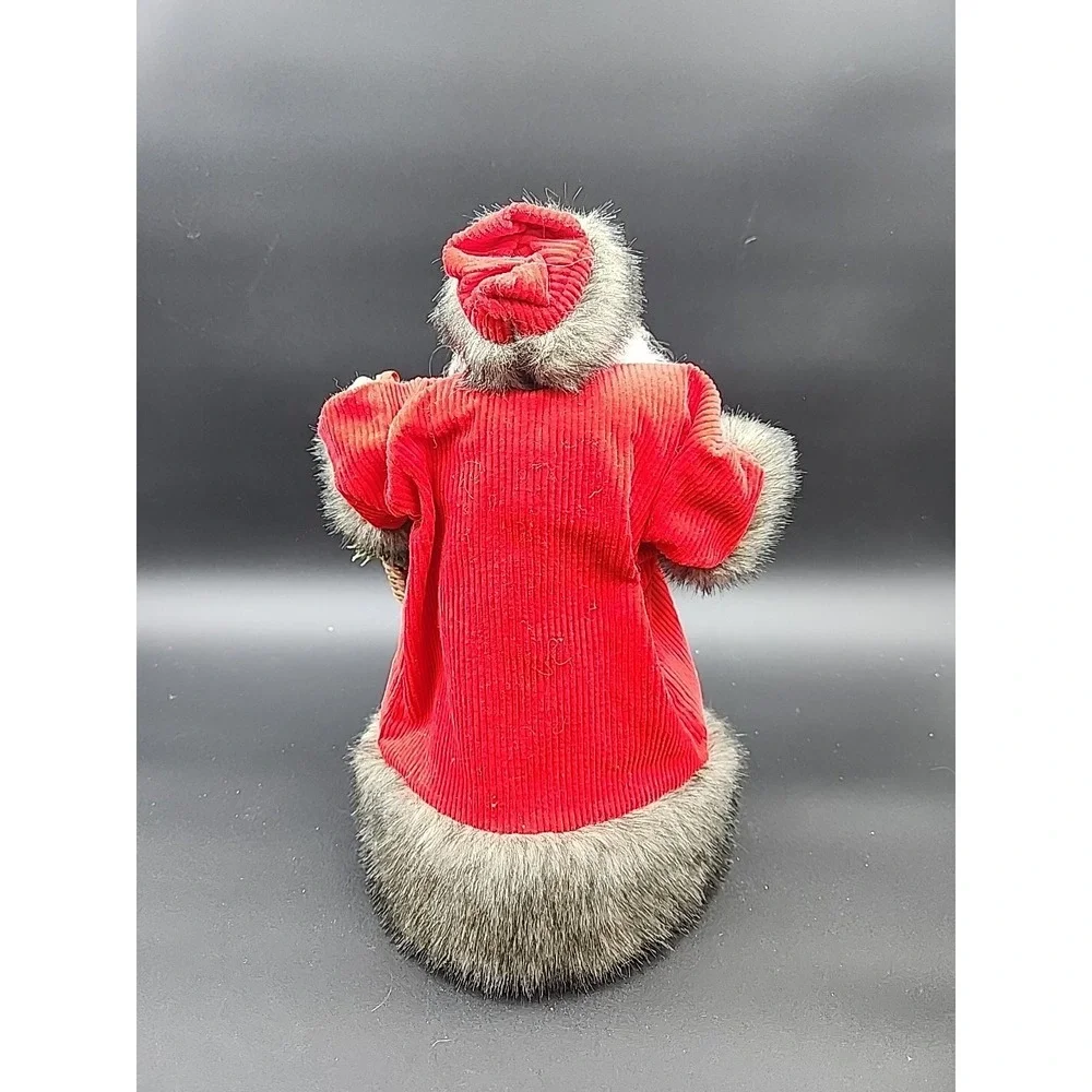Old World Santa Christmas Tree Topper 13 Inch Red Green Corduroy Faux Fur Trim